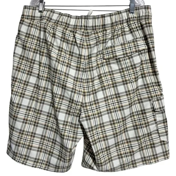 Chaps Plaid Swim Trunks Mens XL Beige White Polyester Mesh Lined Drawstring - Picture 9 of 14